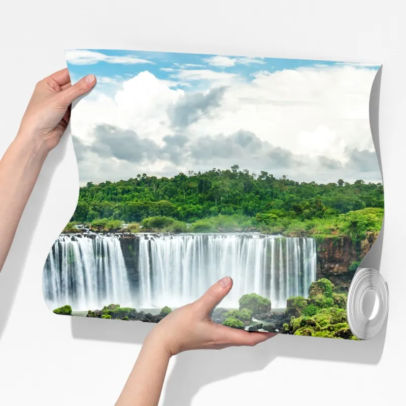 Fototapeta panorama bujnego zielonego wodospadu – Wallissimo® Fototapeta panorama bujnego zielonego wodospadu – Wallissimo®