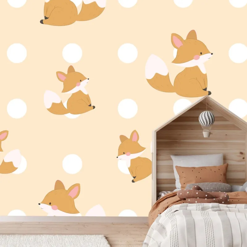 Fototapeta wzór z uroczymi lisami w pastelowym beżu