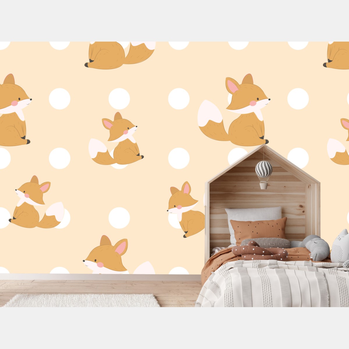 Wall mural playful fox pattern in pastel beige