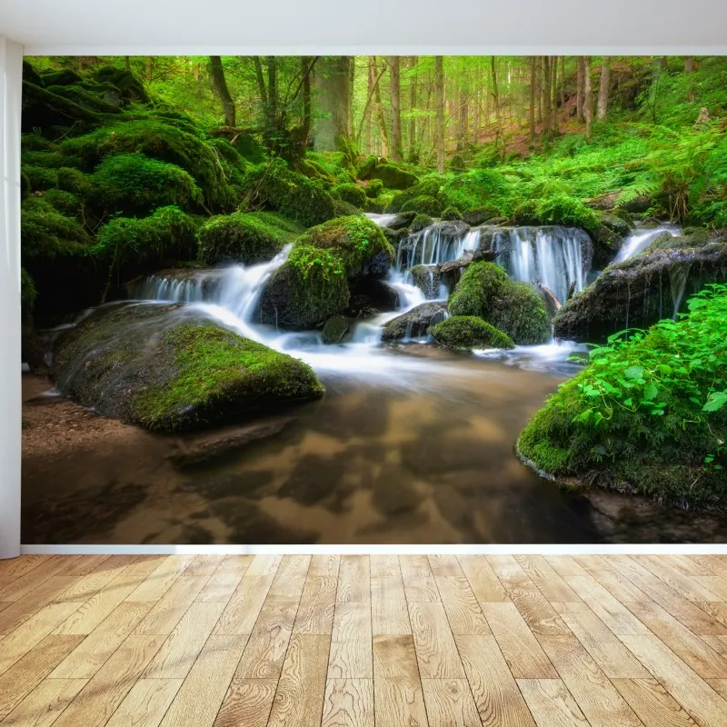 Fototapeta spokojny mechowy wodospad w lesie