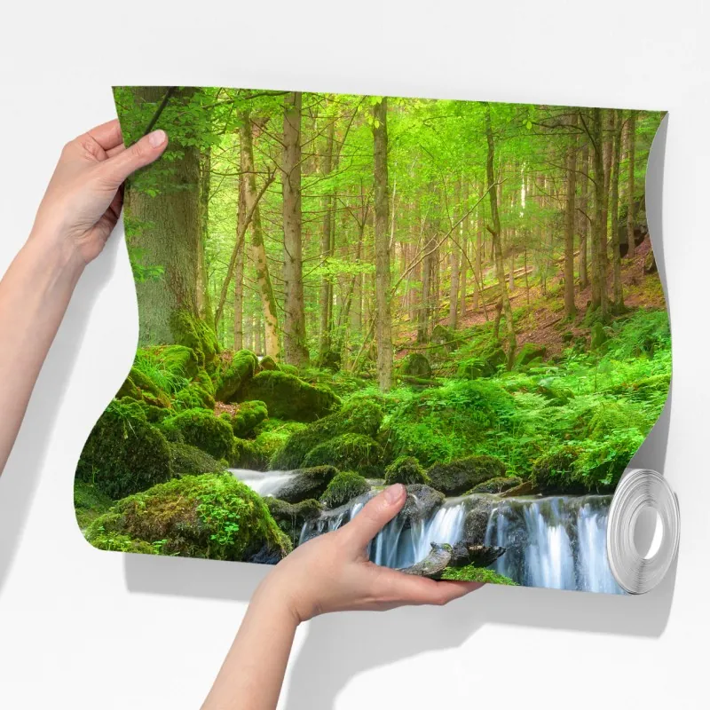 Fototapeta spokojny mechowy wodospad w lesie – Wallissimo® Fototapeta spokojny mechowy wodospad w lesie – Wallissimo®