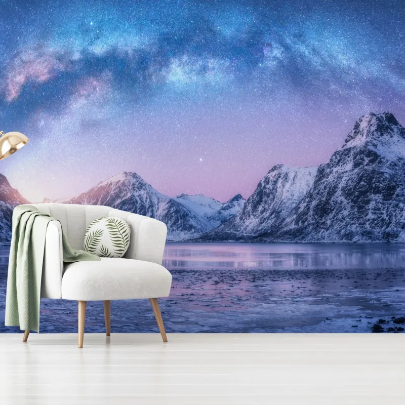 Fototapeta spokojna arktyczna noc w górach pod drogą mleczną – Wallissimo® Fototapeta spokojna arktyczna noc w górach pod drogą mleczną – Wallissimo®