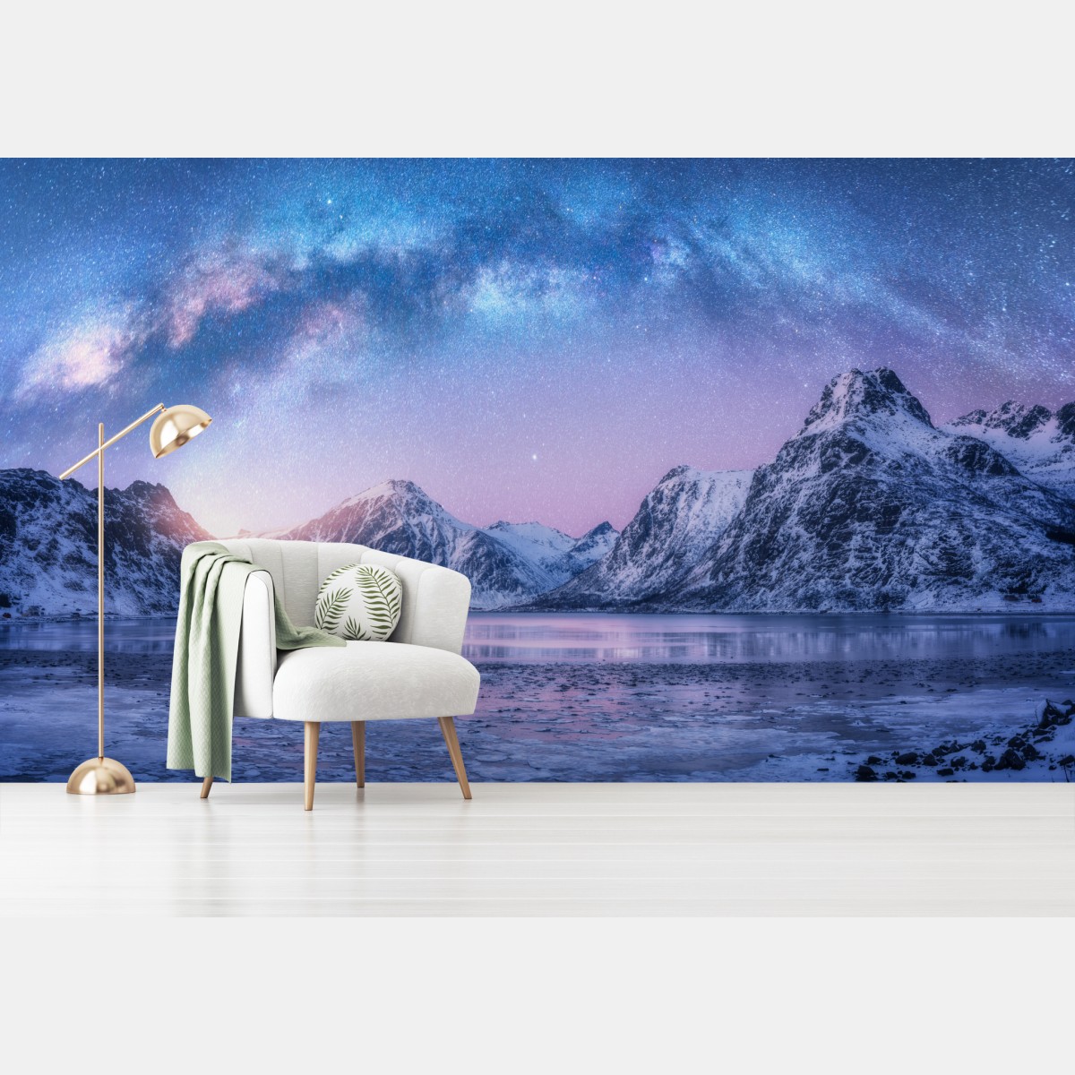 Wall mural serene arctic mountain night under the milky way