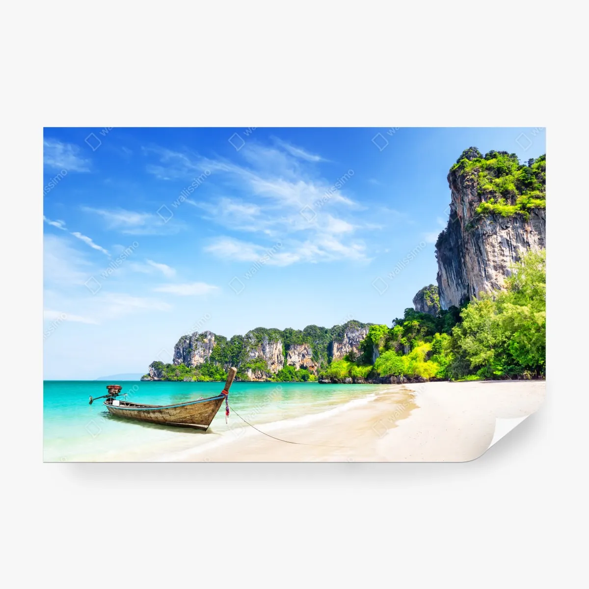 Fototapeta tradycyjna łódź na plaży Railay, Tajlandia – Wallissimo® Fototapeta tradycyjna łódź na plaży Railay, Tajlandia – Wallissimo®
