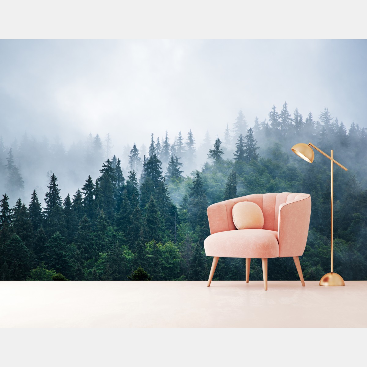Wall mural misty evergreen forest