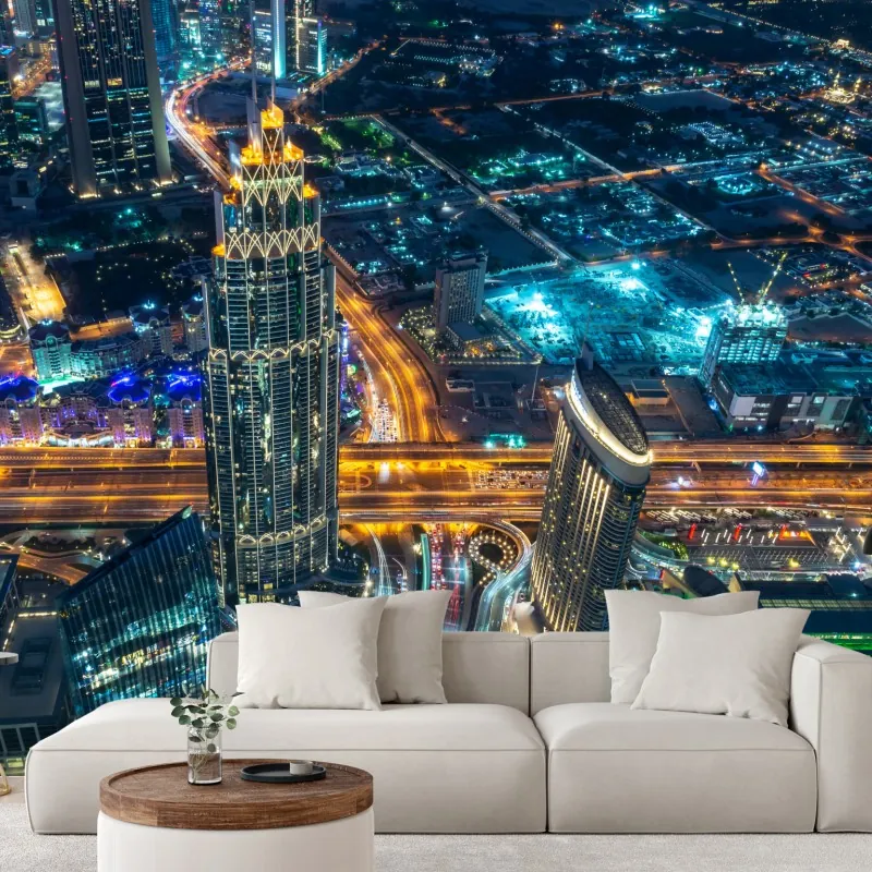 Fototapeta Dubaj nocna panorama z Burj Khalifa – Wallissimo® Fototapeta Dubaj nocna panorama z Burj Khalifa – Wallissimo®