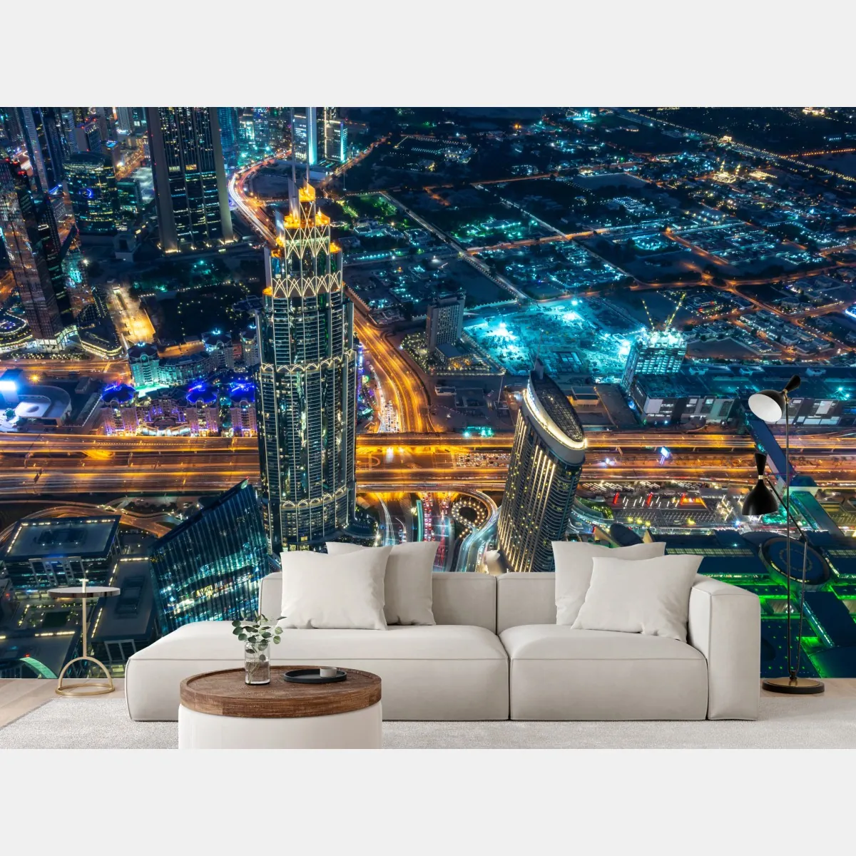 Fototapeta Dubaj nocna panorama z Burj Khalifa – Wallissimo® Fototapeta Dubaj nocna panorama z Burj Khalifa – Wallissimo®