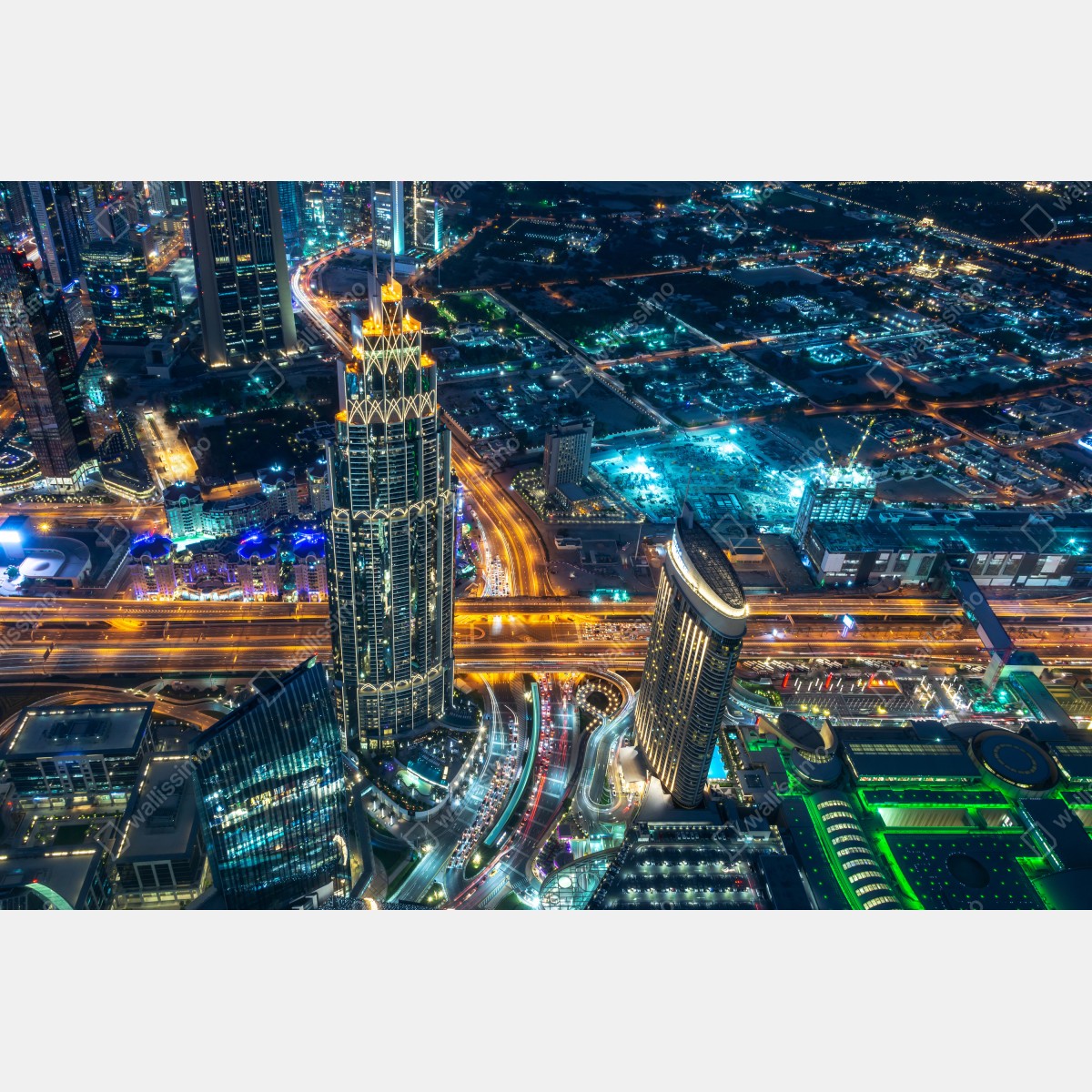 Fototapeta Dubaj nocna panorama z Burj Khalifa – Wallissimo® Fototapeta Dubaj nocna panorama z Burj Khalifa – Wallissimo®