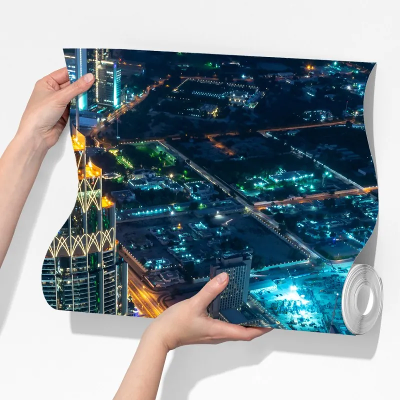 Fototapeta Dubaj nocna panorama z Burj Khalifa – Wallissimo® Fototapeta Dubaj nocna panorama z Burj Khalifa – Wallissimo®