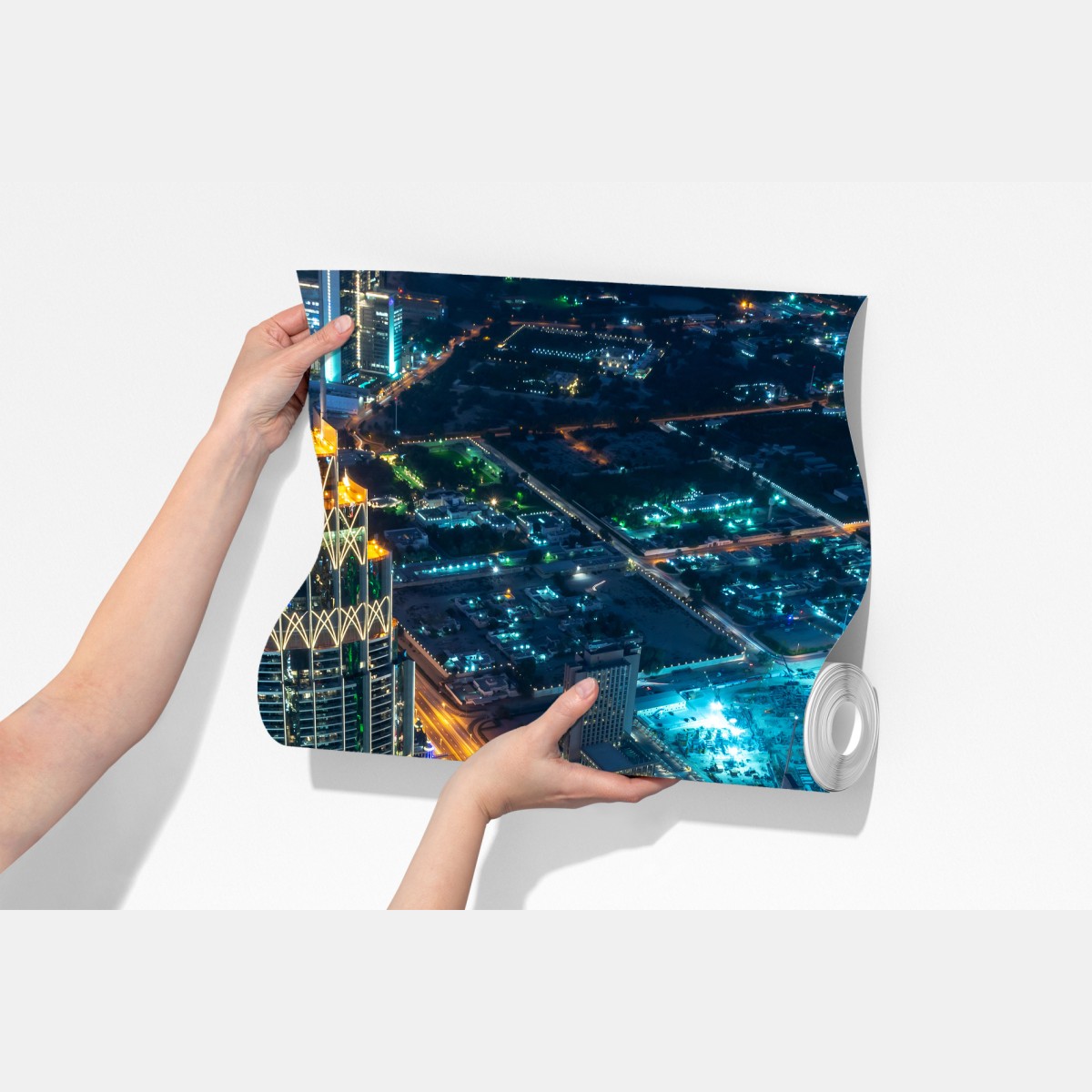 Fototapeta Dubaj nocna panorama z Burj Khalifa – Wallissimo® Fototapeta Dubaj nocna panorama z Burj Khalifa – Wallissimo®