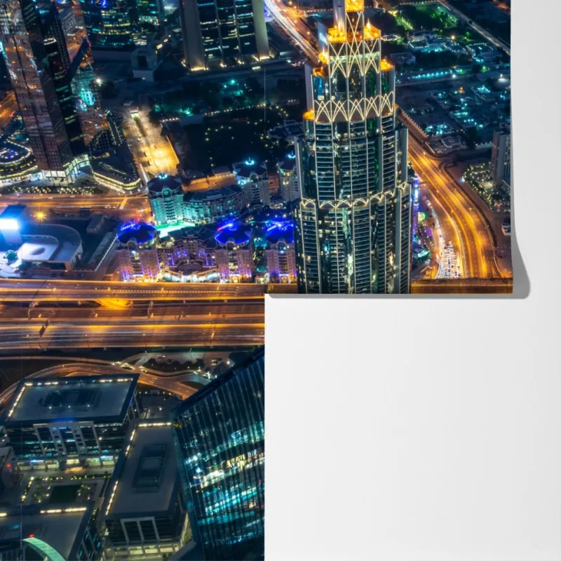 Fototapeta Dubaj nocna panorama z Burj Khalifa – Wallissimo® Fototapeta Dubaj nocna panorama z Burj Khalifa – Wallissimo®