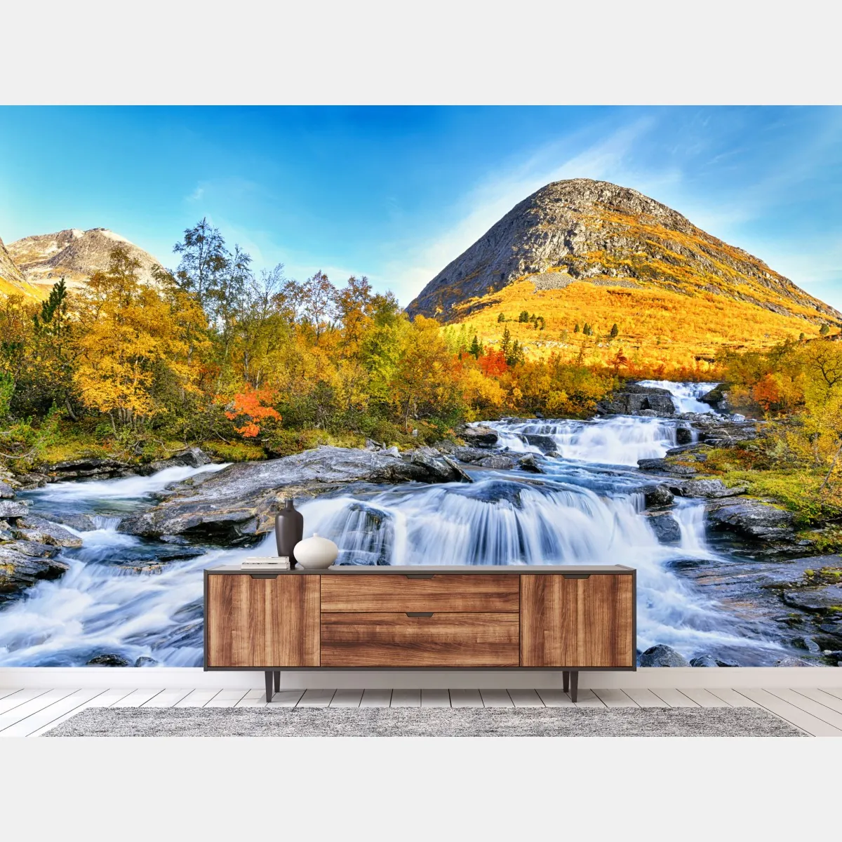 Fototapeta złoty jesienny wodospad – Wallissimo® Fototapeta złoty jesienny wodospad – Wallissimo®