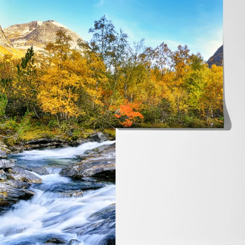 Fototapeta złoty jesienny wodospad – Wallissimo® Fototapeta złoty jesienny wodospad – Wallissimo®