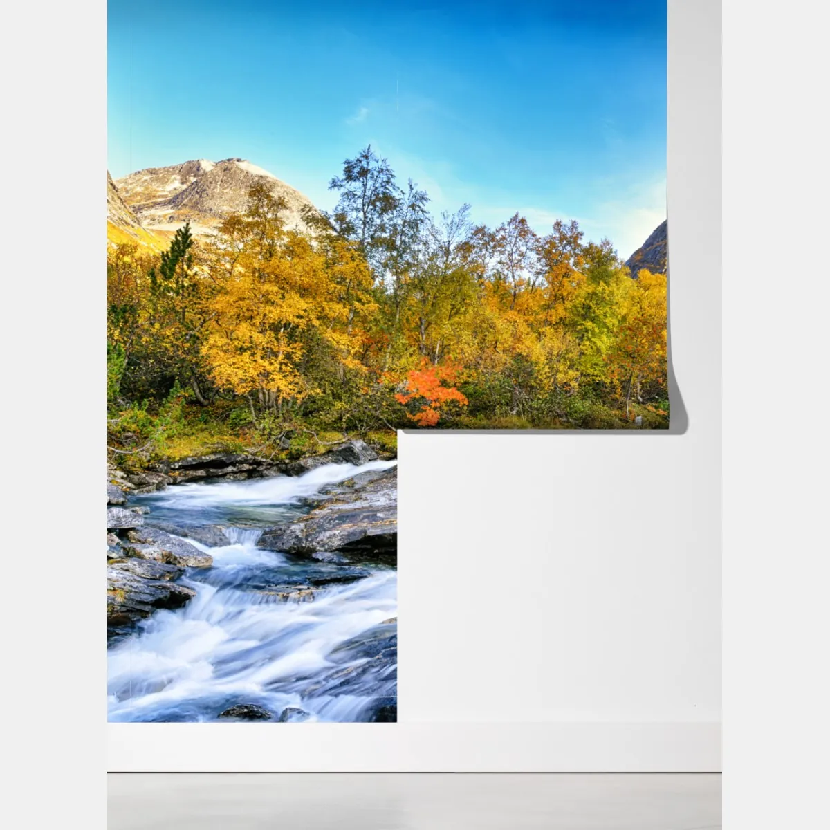 Fototapeta złoty jesienny wodospad – Wallissimo® Fototapeta złoty jesienny wodospad – Wallissimo®