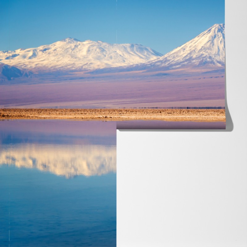 Fototapeta Laguna Chaxa z flamingami i Licancabur – Wallissimo® Fototapeta Laguna Chaxa z flamingami i Licancabur – Wallissimo®