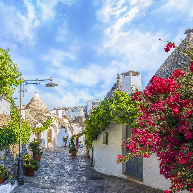 Fototapeta Alberobello trulli malownicza uliczka – Wallissimo® Fototapeta Alberobello trulli malownicza uliczka – Wallissimo®