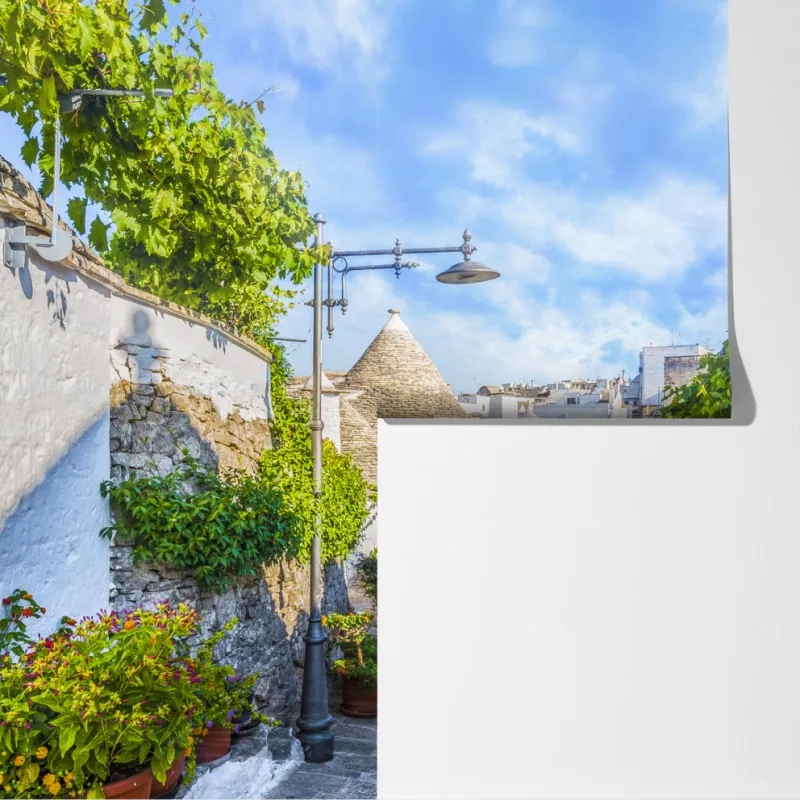 Fototapeta Alberobello trulli malownicza uliczka – Wallissimo® Fototapeta Alberobello trulli malownicza uliczka – Wallissimo®
