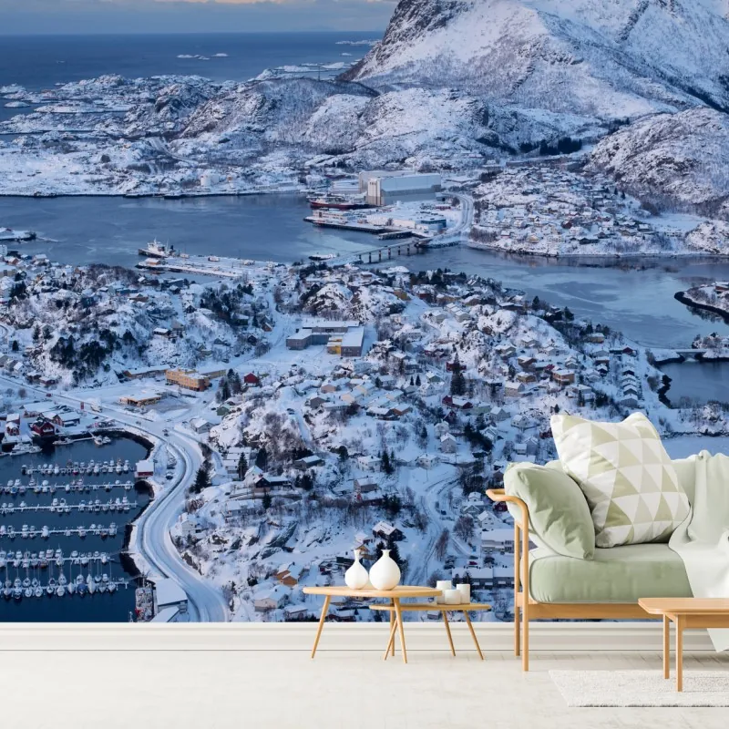 Fototapeta zimowy widok lotniczy portu Svolvaer, Norwegia