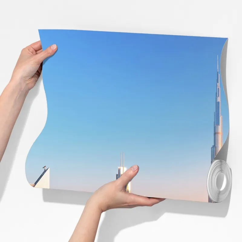 Fototapeta panorama Dubaju z Burj Khalifa o zachodzie słońca – Wallissimo® Fototapeta panorama Dubaju z Burj Khalifa o zachodzie słońca – Wallissimo®