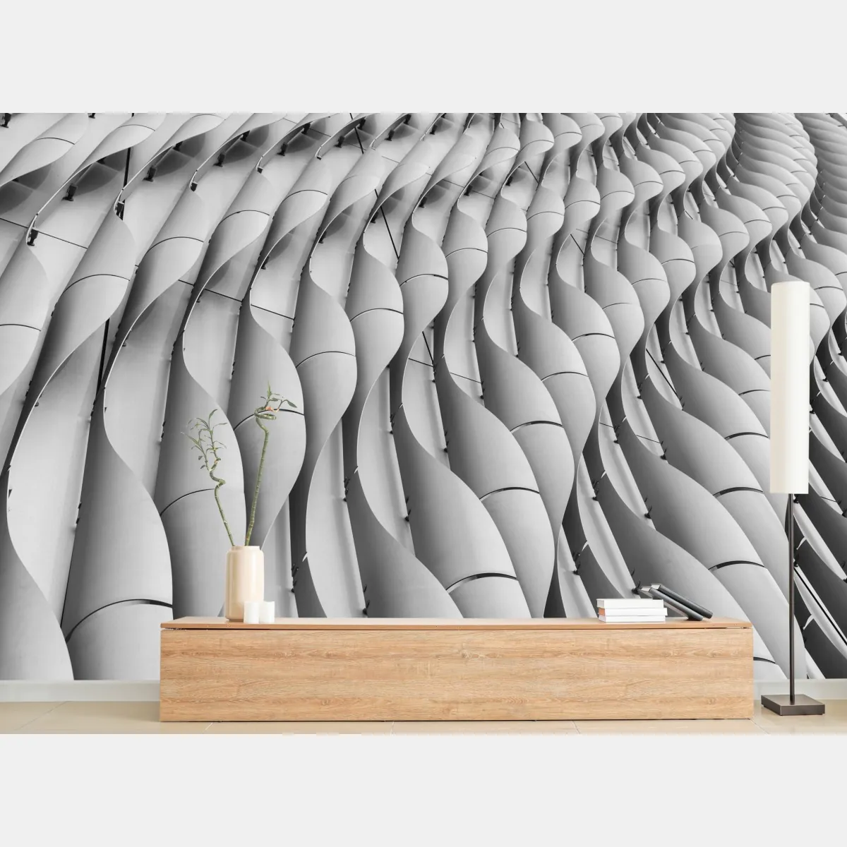 Fototapeta falisty wzór architektoniczny w odcieniach szarości – Wallissimo® Fototapeta falisty wzór architektoniczny w odcieniach szarości – Wallissimo®