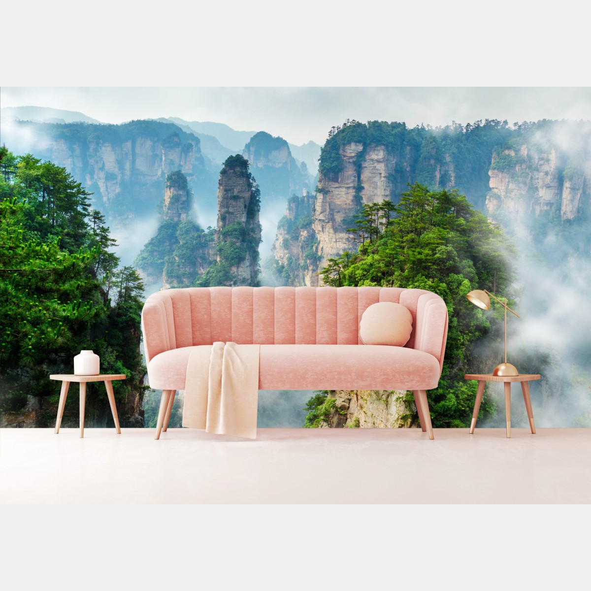 Wall mural misty mountain pillars