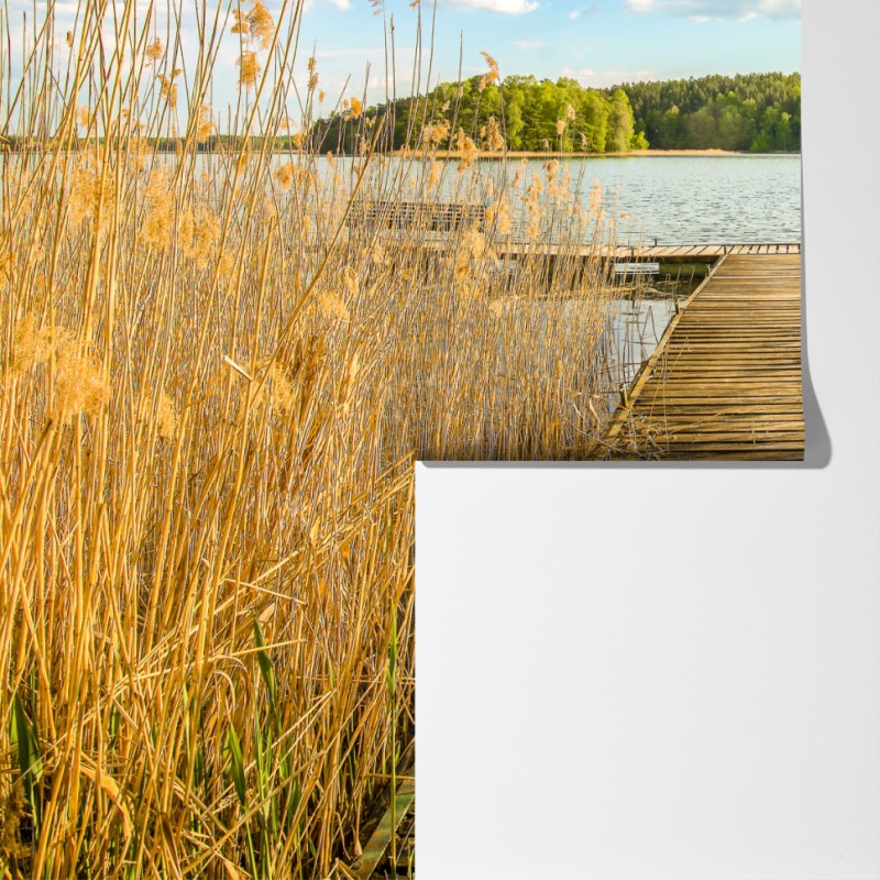 Fototapeta drewniany pomost nad spokojnym jeziorem – Wallissimo® Fototapeta drewniany pomost nad spokojnym jeziorem – Wallissimo®