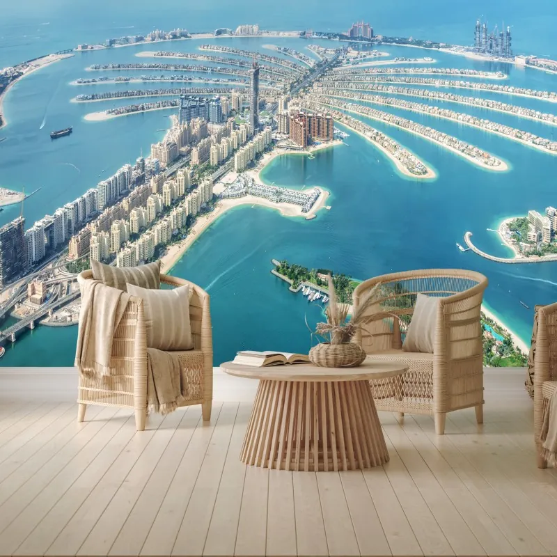 Fototapeta widok z lotu ptaka na Palm Jumeirah, Dubaj – Wallissimo® Fototapeta widok z lotu ptaka na Palm Jumeirah, Dubaj – Wallissimo®