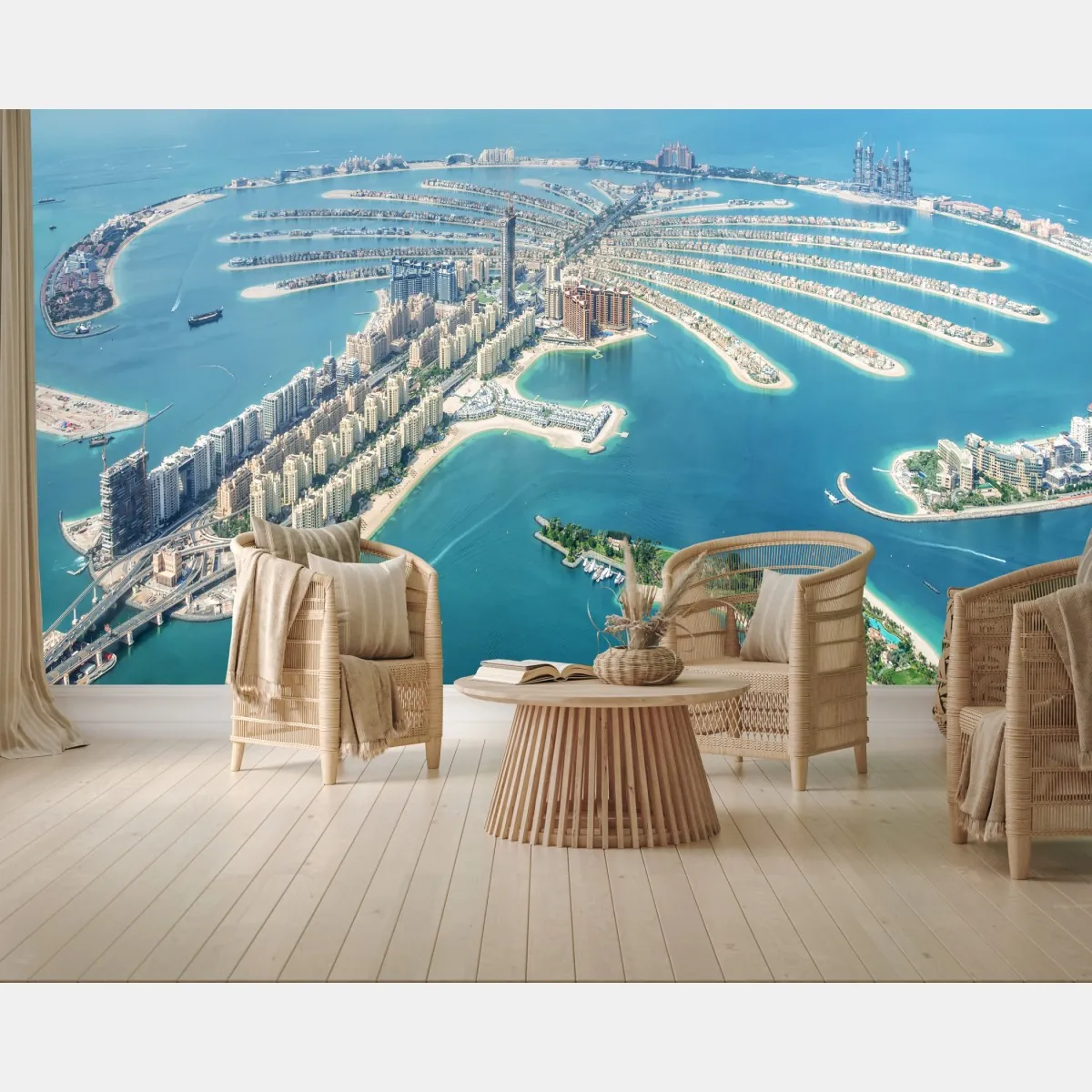 Fototapeta widok z lotu ptaka na Palm Jumeirah, Dubaj – Wallissimo® Fototapeta widok z lotu ptaka na Palm Jumeirah, Dubaj – Wallissimo®