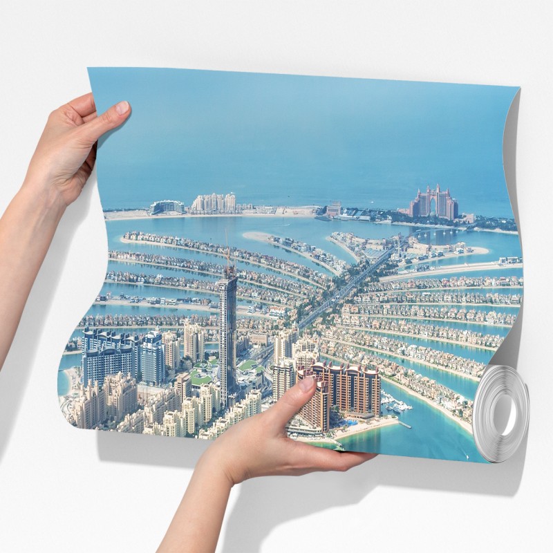 Fototapeta widok z lotu ptaka na Palm Jumeirah, Dubaj – Wallissimo® Fototapeta widok z lotu ptaka na Palm Jumeirah, Dubaj – Wallissimo®
