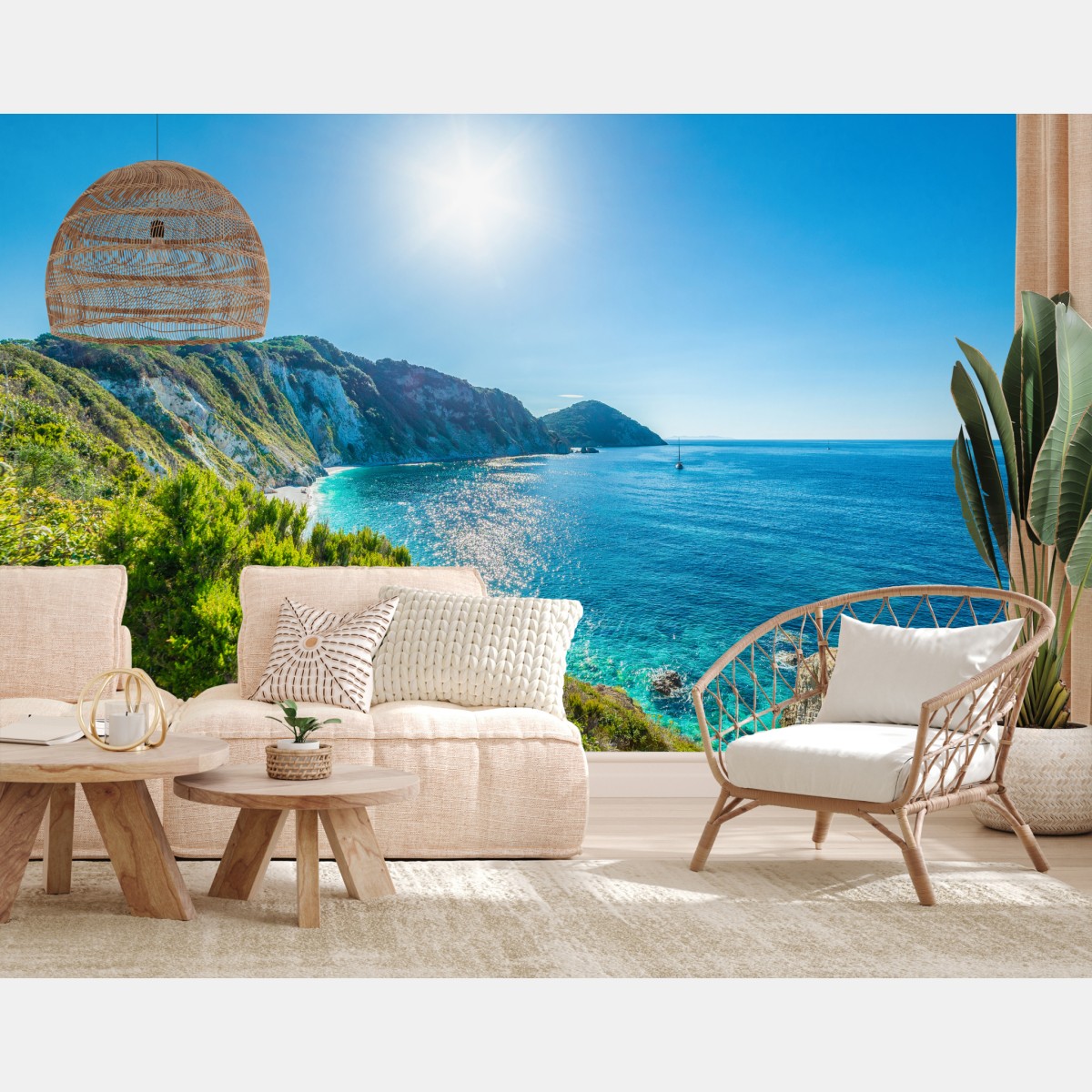 Wall mural sunlit panorama of Sansone Beach, Elba Island