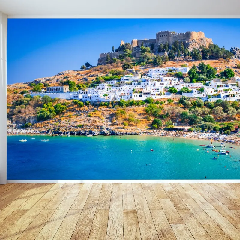 Fototapeta Lindos: akropol nad białą wioską, Rodos – Wallissimo® Fototapeta Lindos: akropol nad białą wioską, Rodos – Wallissimo®