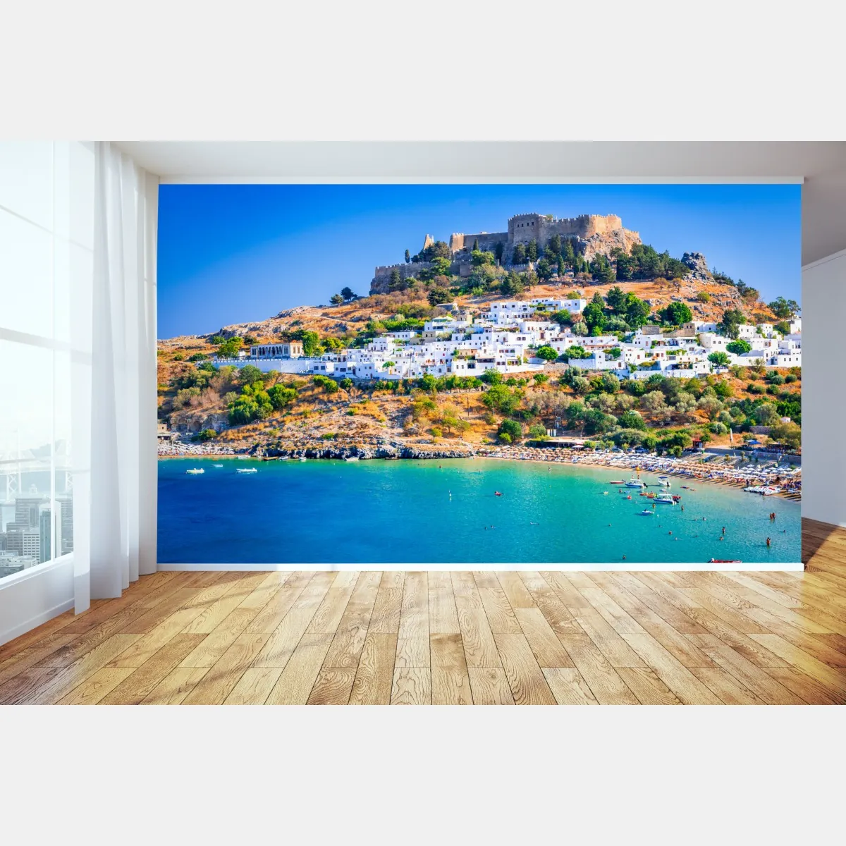 Fototapeta Lindos: akropol nad białą wioską, Rodos – Wallissimo® Fototapeta Lindos: akropol nad białą wioską, Rodos – Wallissimo®