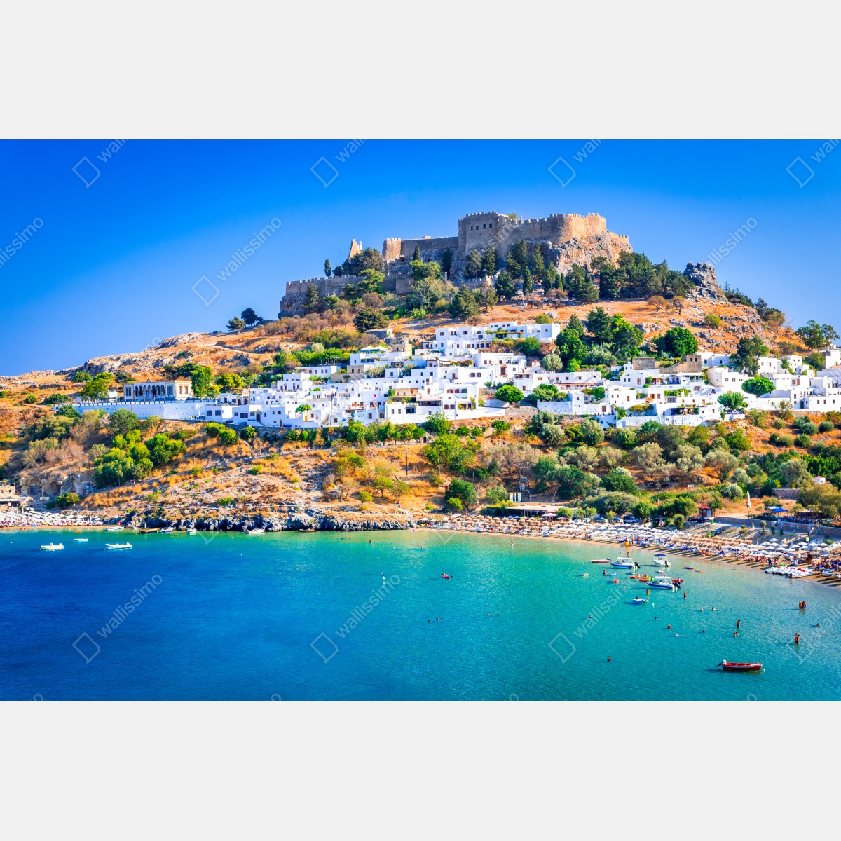 Fototapeta Lindos: akropol nad białą wioską, Rodos – Wallissimo® Fototapeta Lindos: akropol nad białą wioską, Rodos – Wallissimo®