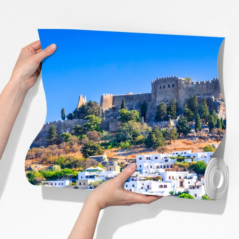 Fototapeta Lindos: akropol nad białą wioską, Rodos – Wallissimo® Fototapeta Lindos: akropol nad białą wioską, Rodos – Wallissimo®