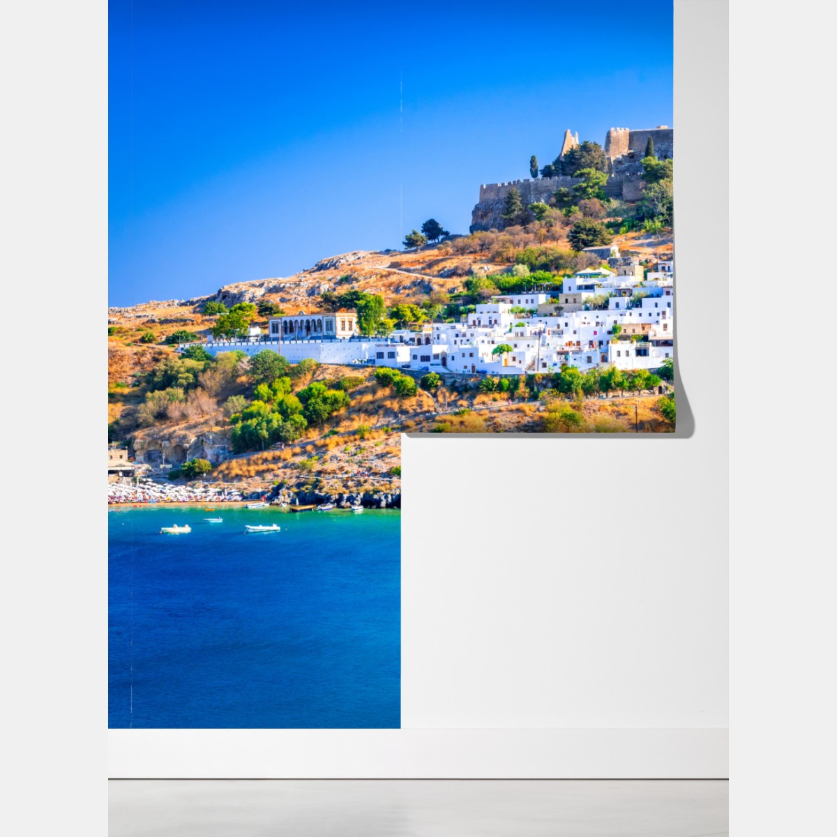 Fototapeta Lindos: akropol nad białą wioską, Rodos – Wallissimo® Fototapeta Lindos: akropol nad białą wioską, Rodos – Wallissimo®