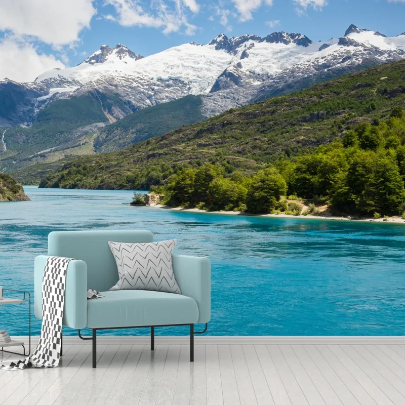 Fototapeta turkusowe jezioro górskie z ośnieżonymi szczytami