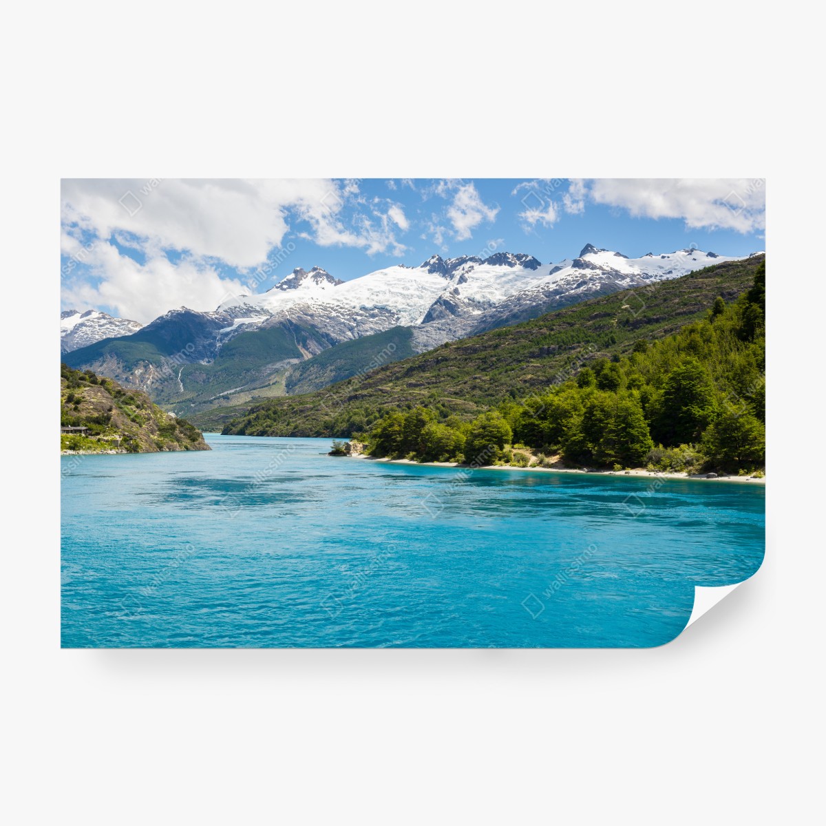 Fototapeta turkusowe jezioro górskie z ośnieżonymi szczytami – Wallissimo® Fototapeta turkusowe jezioro górskie z ośnieżonymi szczytami – Wallissimo®
