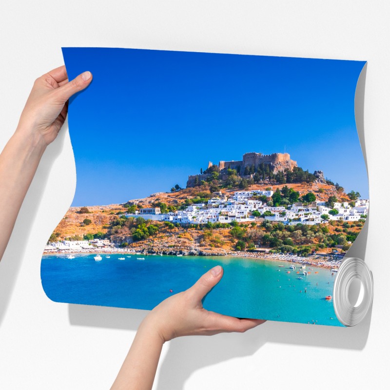 Fototapeta turkusowa zatoka w Lindos, Rodos – Wallissimo® Fototapeta turkusowa zatoka w Lindos, Rodos – Wallissimo®