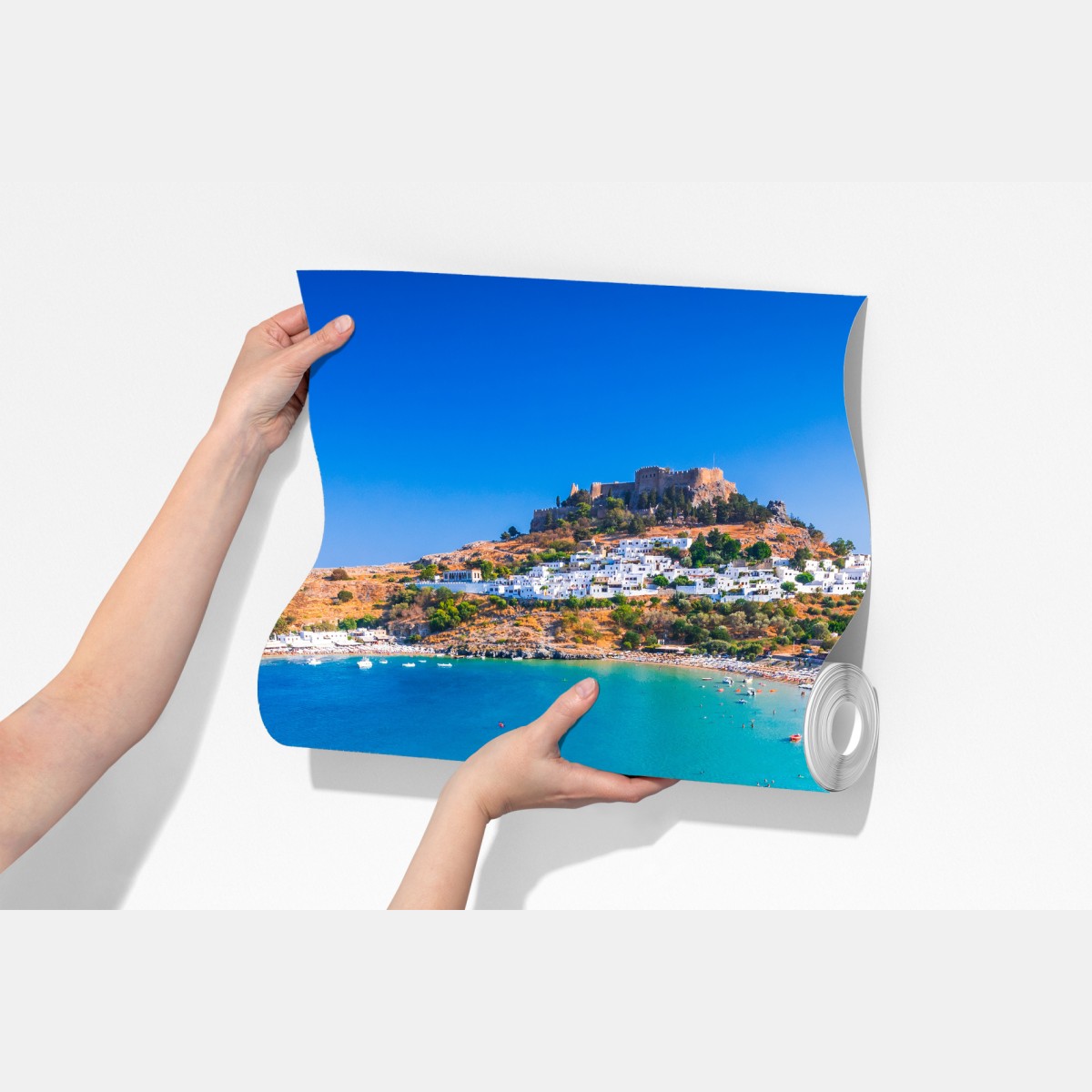 Fototapeta turkusowa zatoka w Lindos, Rodos – Wallissimo® Fototapeta turkusowa zatoka w Lindos, Rodos – Wallissimo®