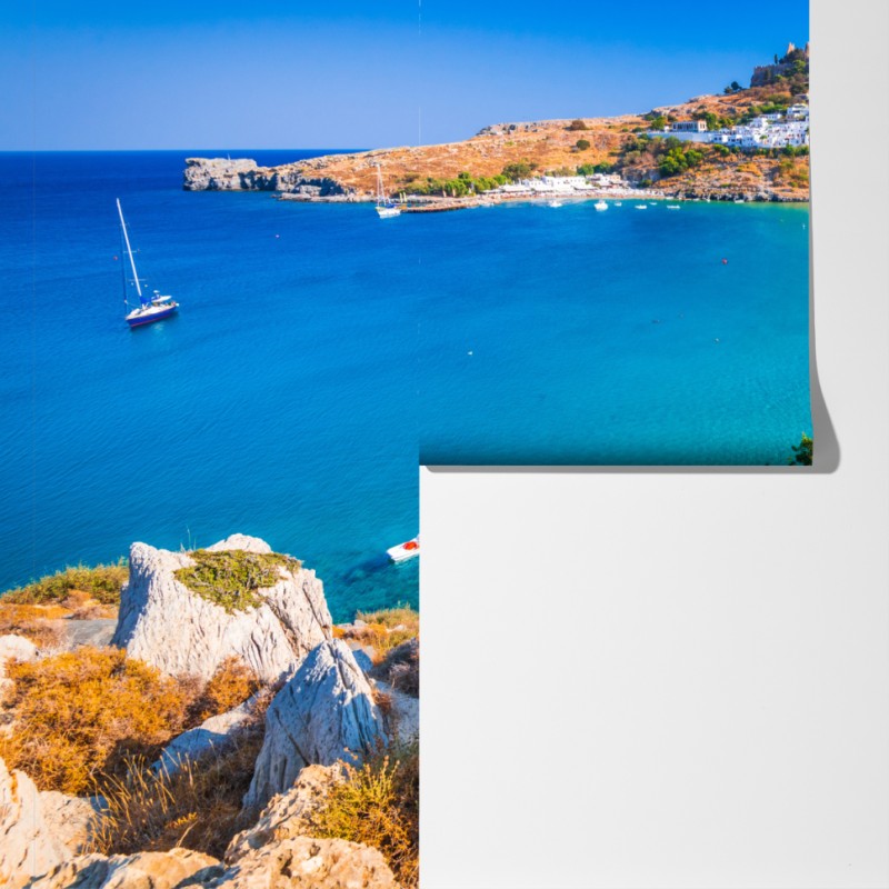 Fototapeta turkusowa zatoka w Lindos, Rodos – Wallissimo® Fototapeta turkusowa zatoka w Lindos, Rodos – Wallissimo®