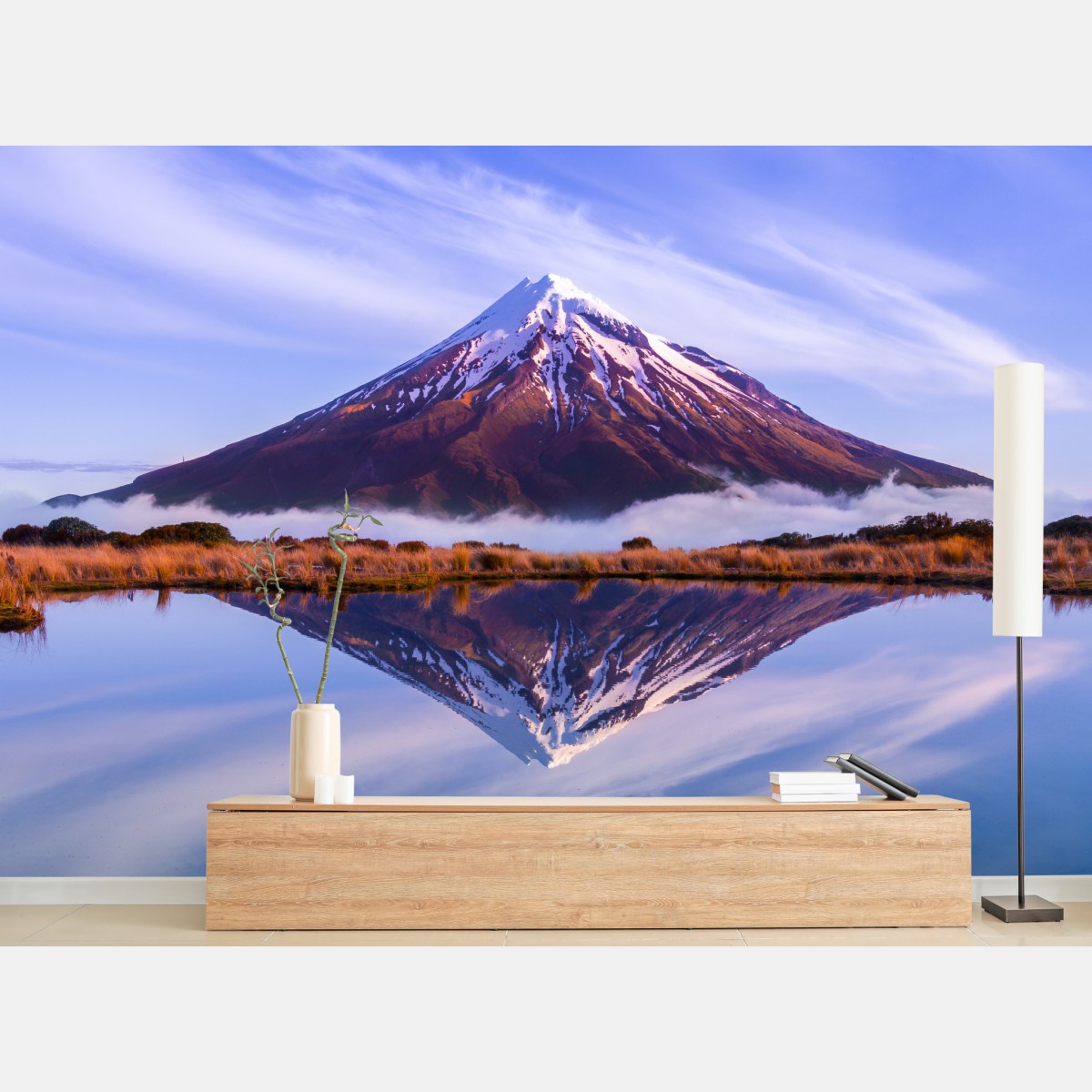 Wall mural majestic mountain reflection at sunrise