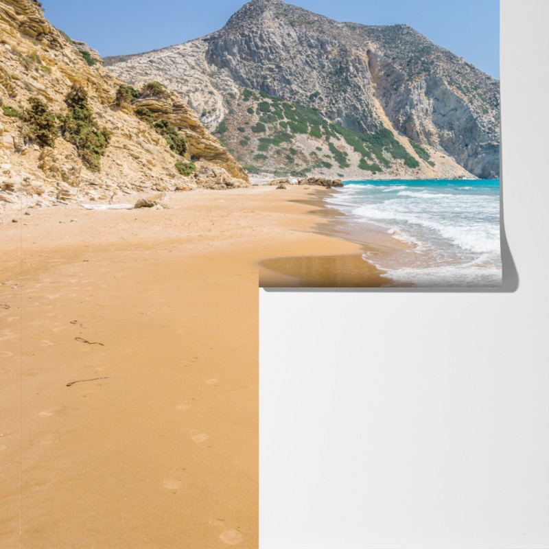 Fototapeta słoneczna turkusowa plaża z klifami – Wallissimo® Fototapeta słoneczna turkusowa plaża z klifami – Wallissimo®