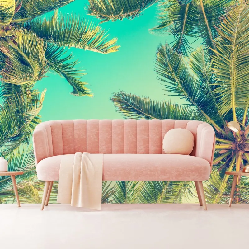 Fototapeta vintage turkusowy baldachim palm