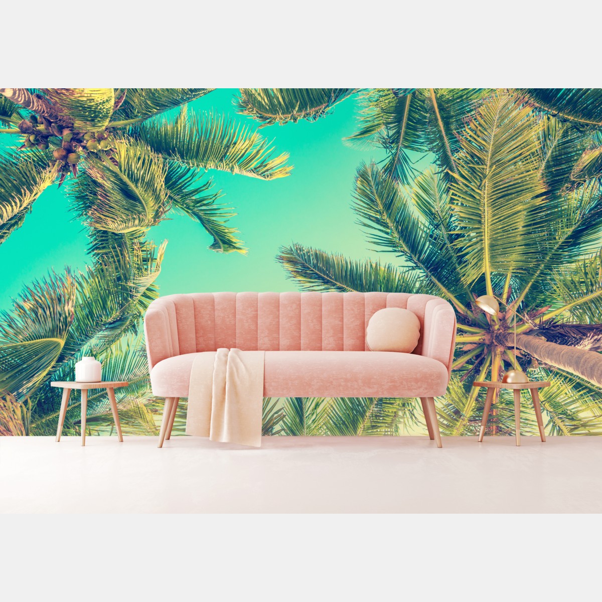 Wall mural vintage turquoise palm canopy