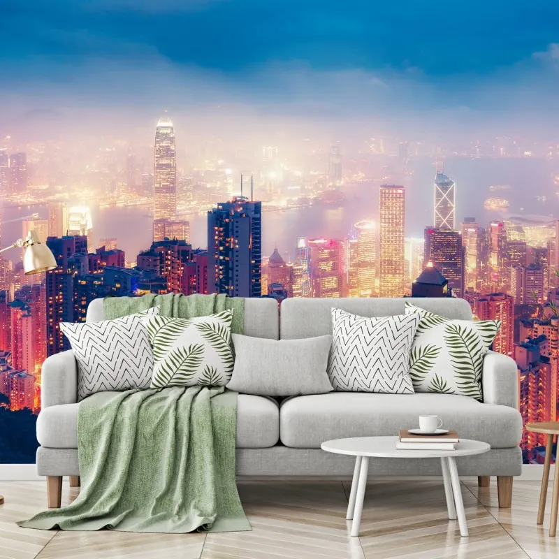 Fototapeta Hongkong nocna panorama z Victoria Peak – Wallissimo® Fototapeta Hongkong nocna panorama z Victoria Peak – Wallissimo®