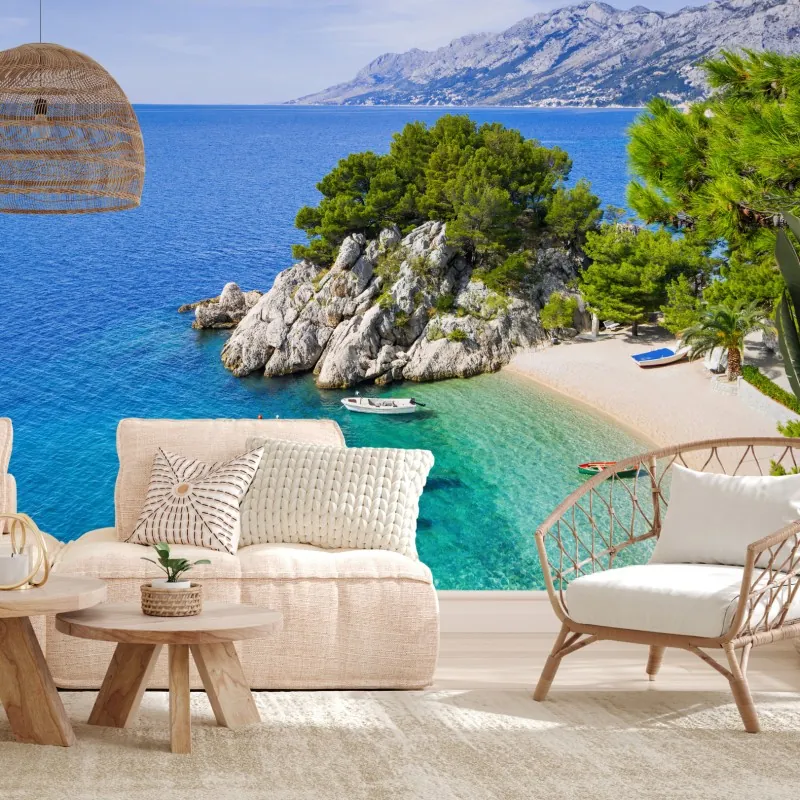 Fototapeta spokojna turkusowa zatoczka z łódkami – Wallissimo® Fototapeta spokojna turkusowa zatoczka z łódkami – Wallissimo®