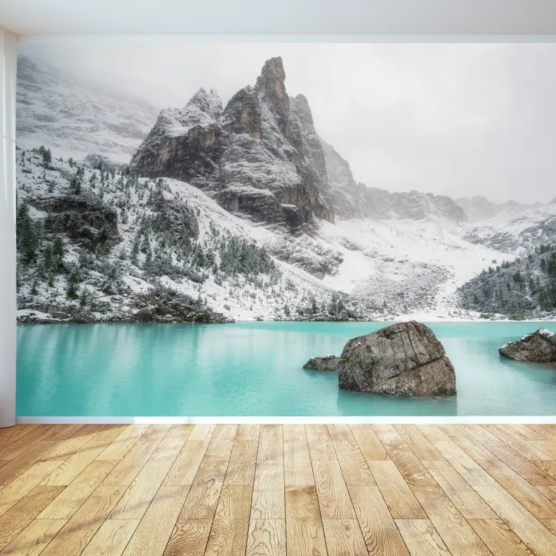 Fototapeta turkusowe jezioro alpejskie pod ośnieżonymi szczytami