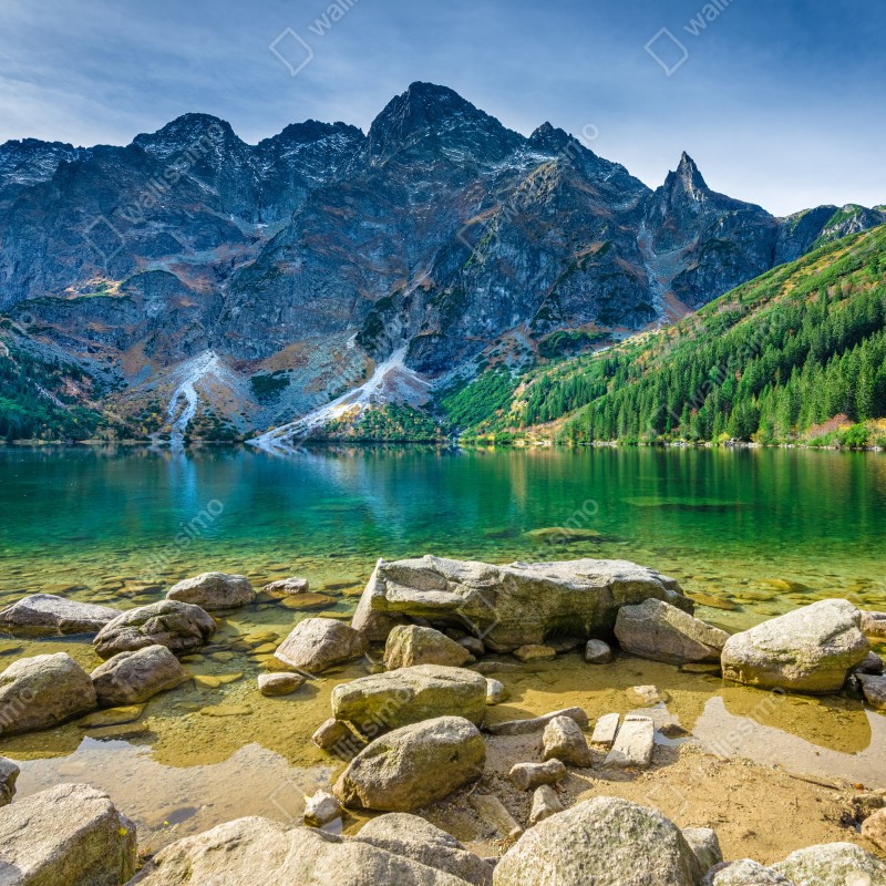 Fototapeta Morskie Oko zielone jezioro w Tatrach – Wallissimo® Fototapeta Morskie Oko zielone jezioro w Tatrach – Wallissimo®