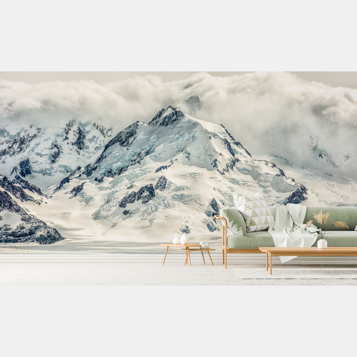Wall mural snow-covered mountain peak with glacier