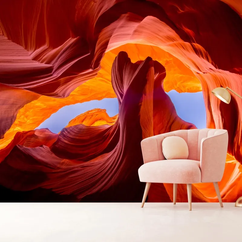 Fototapeta oświetlony kanion piaskowcowy z żywymi krzywiznami